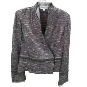 VTG St. John Metallic Tweed Silver Purple Beaded Rhinestone Lace Blazer